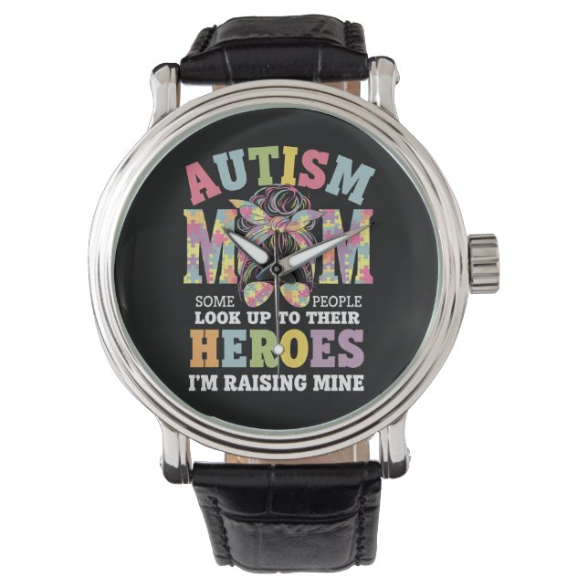 Autisme moeder opvoeden held Messy Bun Autistisch Horloge (Voorkant)