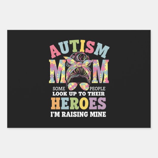 Autisme moeder opvoeden held Messy Bun Autistisch Inpakpapier Vel (Voorkant)