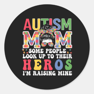 Autisme Mom Raising - Hero Groovy Messy Bun Autism Ronde Sticker