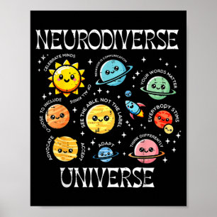 Autisme neurodivers heelal ASD-bewustzijn ruimte Poster