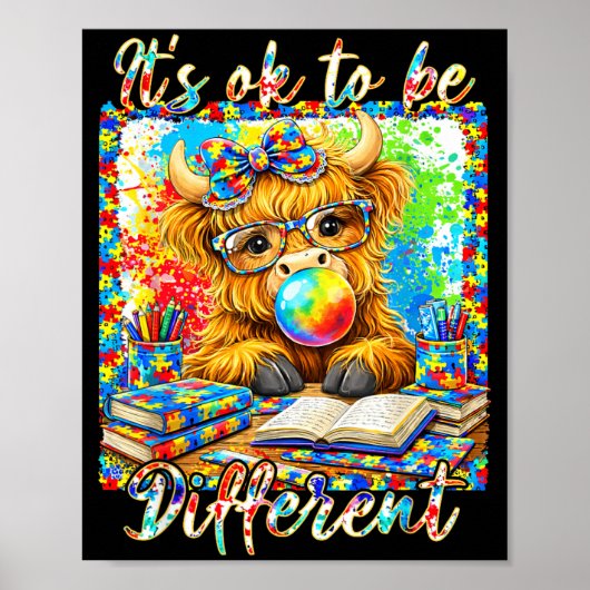 Autisme Neurodiversiteit Hoogland Koe Verschillend Poster (Voorkant)