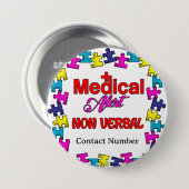Autisme niet-verbale medische waarschuwing Pin Ronde Button 7,6 Cm (Voorkant /achterkant)