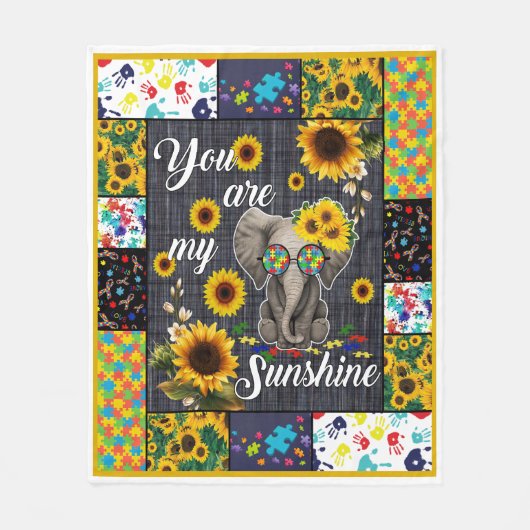 Autisme Olifant Zonnebloem Je bent mijn zonneschij Fleece Deken (Voorkant)
