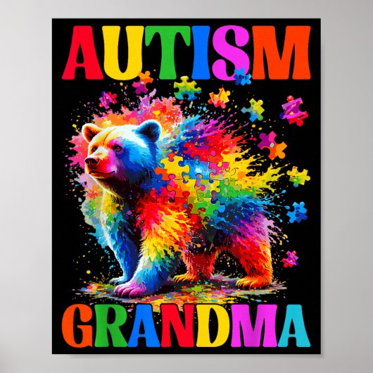 Autisme oma autisme bewustzijnsdag beer puzzel poster (Voorkant)