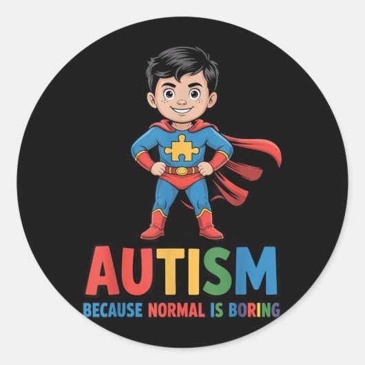 Autisme Omdat Normaal Saai is Superheld Kind Ronde Sticker (Voorkant)