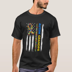 Autisme Opa Amerikaanse Vlag Legpuzzel Lint Steun T-shirt