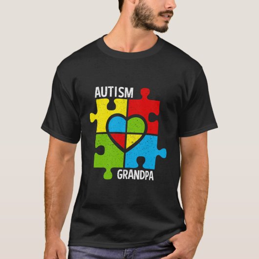 Autisme opa puzzelstukjes en hart t-shirt (Voorkant)