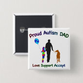 Autisme Pap met hond Vierkante Button 5,1 Cm (Voorkant /achterkant)