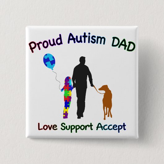 Autisme Pap met hond Vierkante Button 5,1 Cm (Voorkant)