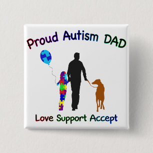 Autisme Pap met hond Vierkante Button 5,1 Cm