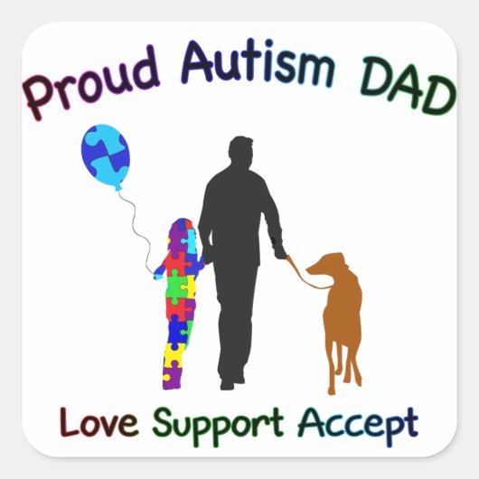 Autisme Pap met hond Vierkante Sticker (Voorkant)