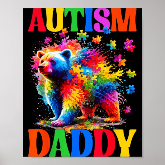 Autisme papa autisme bewustzijn dag beer puzzel poster (Voorkant)