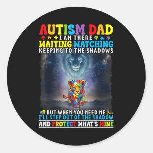 Autisme Papa Leeuw Beschermer Steun Liefde Autisti Ronde Sticker