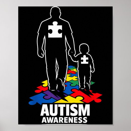 Autisme Papa Samen Wandelen Puzzel Poster (Voorkant)