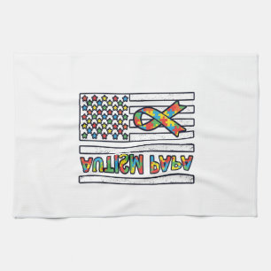 Autisme Papa Vlag Lint Puzzelstuk Shirt Ontwerp_ Theedoek