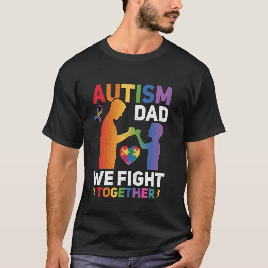 Autisme Papa We Vecht Samen Trots Papa Autisme Bew T-shirt (Voorkant)