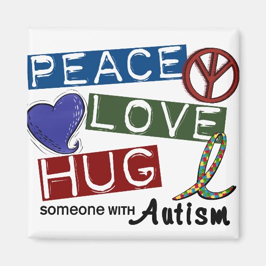 Autisme PEACE LOVE HUG Magneet (Voorkant)