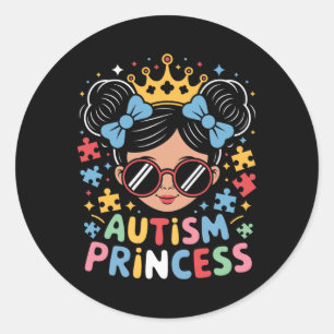 Autisme Prinses Afro Meisjes Boog Dochter Autisme Ronde Sticker