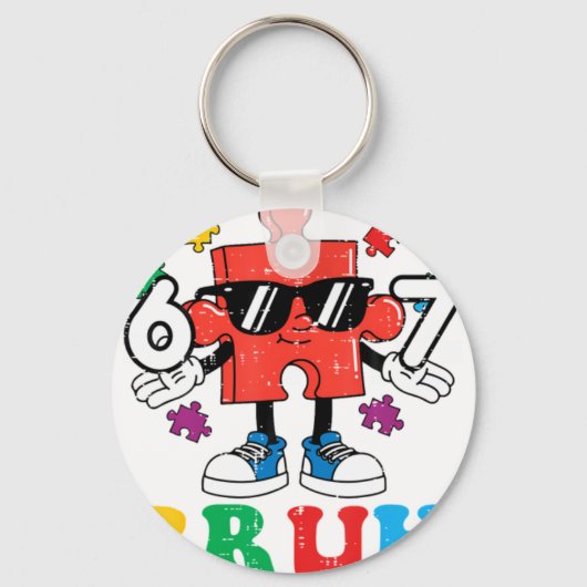 Autisme Puzzel 6 7 Hand Bruin Sleutelhanger (Voorkant)