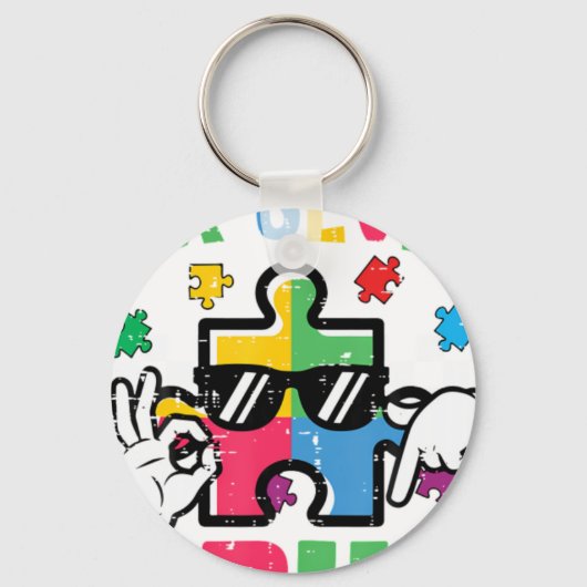 Autisme Puzzel Hand Zes Zeven Breek Sleutelhanger (Voorkant)