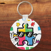 Autisme Puzzel Hand Zes Zeven Breek Sleutelhanger (Voorkant)