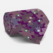 Autisme Puzzel Stukken en Handen Paarse Stropdas (Opgerold)