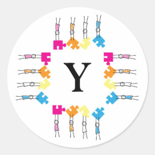 Autisme Puzzel Stukken Stick Kinder Tekening Initi Ronde Sticker