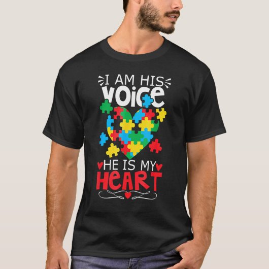 Autisme Puzzelstuk Hart Ik Ben Zijn Stem T-shirt (Voorkant)