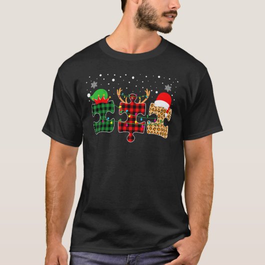 Autisme Puzzle Kerstmis Autistic Xmas Pa T-shirt (Voorkant)