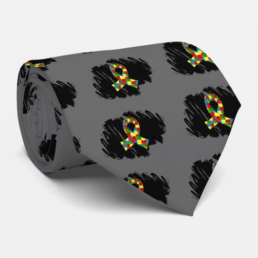 Autisme puzzle lint 1.1 met krabbelen stropdas (Opgerold)