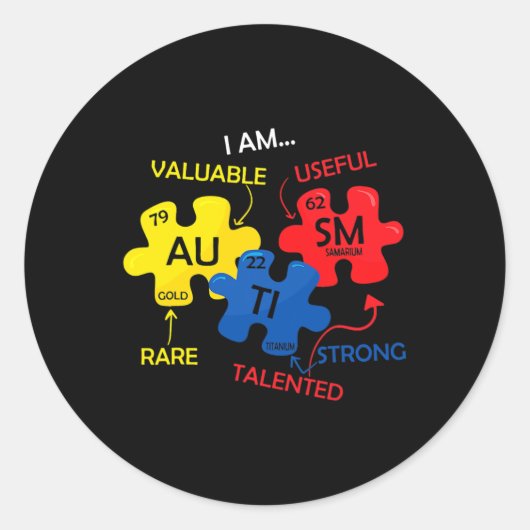 Autisme Puzzle Periodic Table Elements Mo Ronde Sticker (Voorkant)