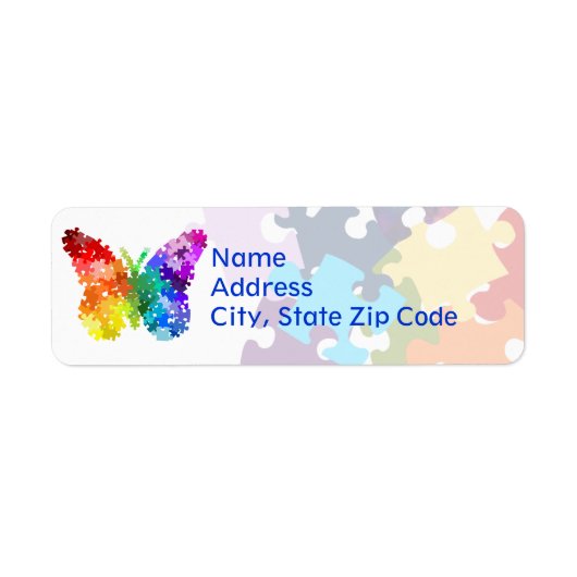 Autisme Rainbow Puzzle Butterfly Etiket (Voorkant)