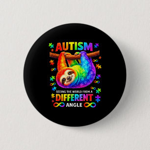 Autisme regenboog luiaard die de wereld bekijkt va ronde button 5,7 cm