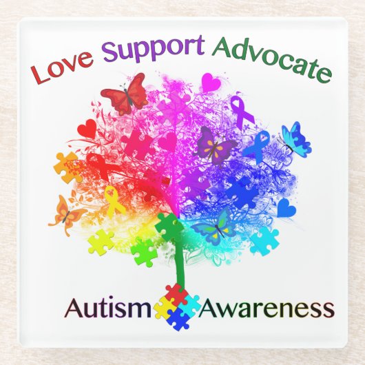 Autisme regenboogboom glazen onderzetter (Voorkant)