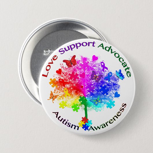 Autisme regenboogboom ronde button 7,6 cm (Voorkant /achterkant)