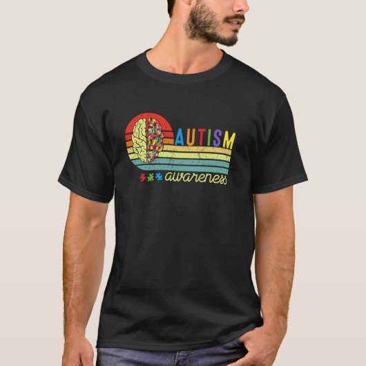 Autisme Retro Puzzel Hersenen Bewustzijn T-shirt (Voorkant)