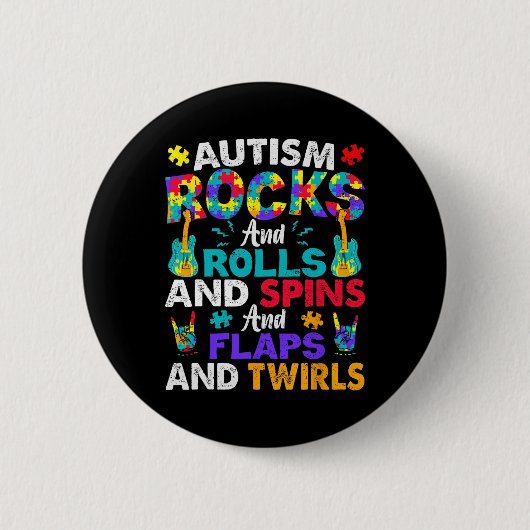 Autisme Rocks And Rolls And Spins Autisme Bewustzi Ronde Button 5,7 Cm (Voorkant)
