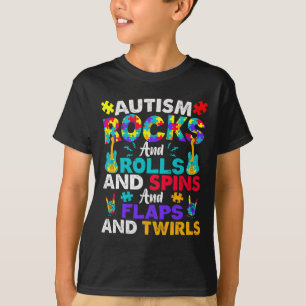 Autisme Rocks and Rolls Fun Autisme Awareness Maan T-shirt