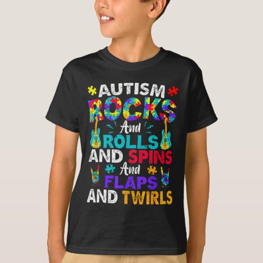 Autisme Rocks And Rolls Grappig Autisme Bewustzijn T-shirt (Voorkant)