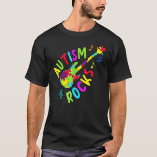 Autisme Rocks Autisme Bewustzijn Gitaar Puzzelstuk T-shirt