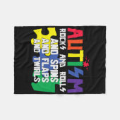 Autisme Rocks Rolls Spins Flaps and Twirls Fleece Deken (Voorkant (Horizontaal))
