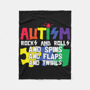 Autisme Rocks Rolls Spins Flaps and Twirls Fleece Deken