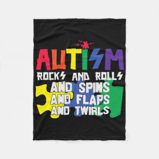 Autisme Rocks Rolls Spins Flaps and Twirls Fleece Deken