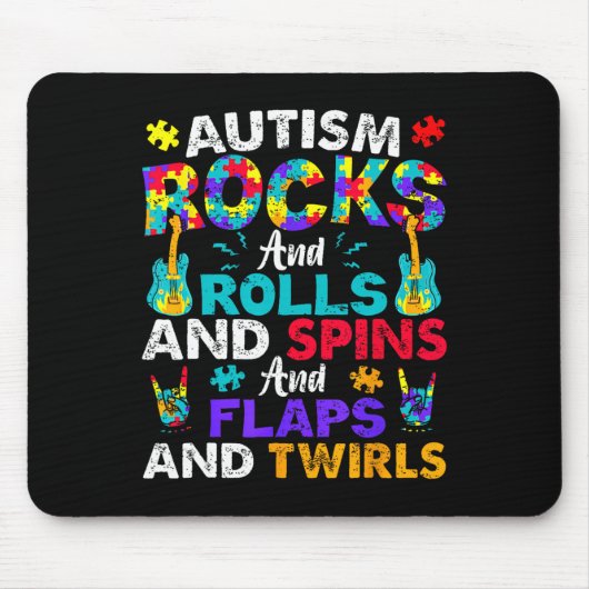 Autisme Rocks Rolls Spins Flaps Awareness Kinder V Muismat (Voorkant)