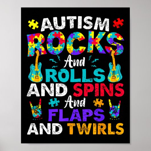 Autisme Rocks Rolls Spins Flaps Awareness Kinder V Poster (Voorkant)