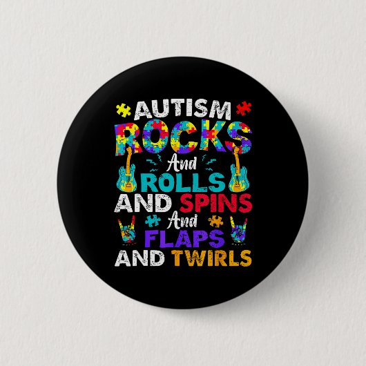 Autisme Rocks Rolls Spins Flaps Awareness Kinder V Ronde Button 5,7 Cm (Voorkant)