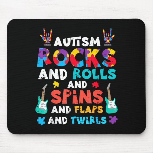 Autisme Rocks Rolls Spins Flaps Bewustzijn Jongens Muismat (Voorkant)
