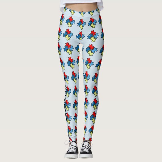 Autisme Running Leggings Puzzel Blauwe Broek Warri (Voorkant)