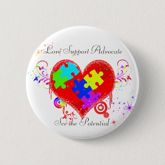 Autisme Shining Heart Ronde Button 5,7 Cm (Voorkant)