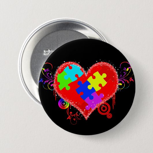 Autisme Shining Heart Ronde Button 7,6 Cm (Voorkant /achterkant)